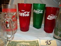 Coca Cola= Flower Vase; 5 Glasses; Plastic Desk Dispenser Etc.