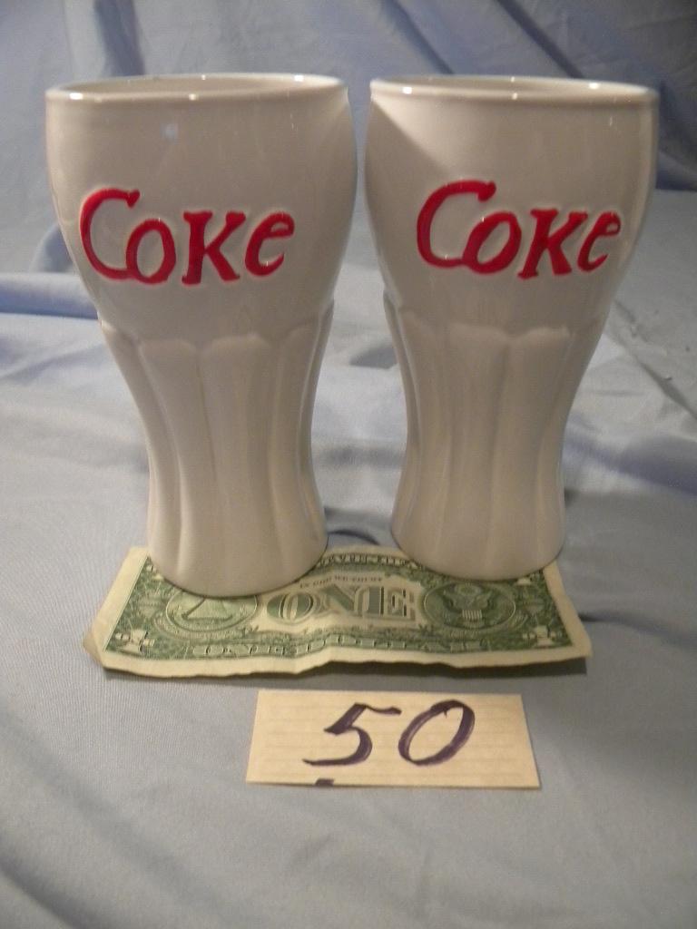 Coca Cola= Cookie Jar On Stand, 18"h; Pair Of Goblets, 8" X 3"; Plastic Ice