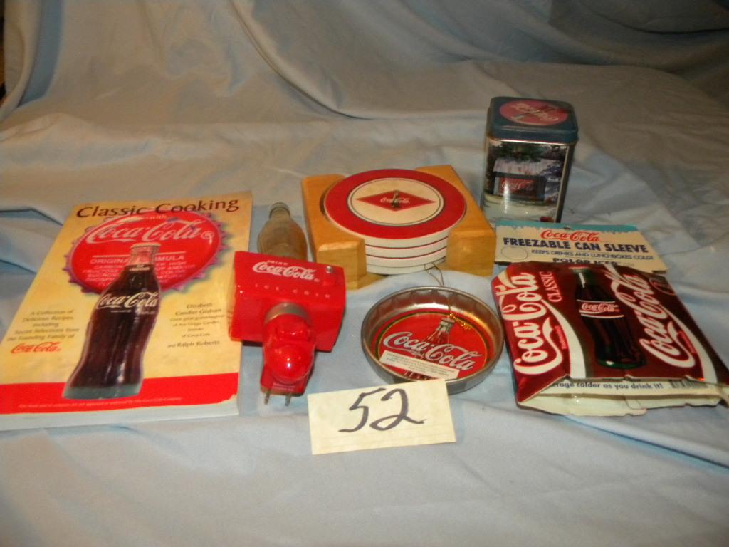 Coca Cola= Night Light; Place Mat; Tin; Book-"christmas Decorating"; "class