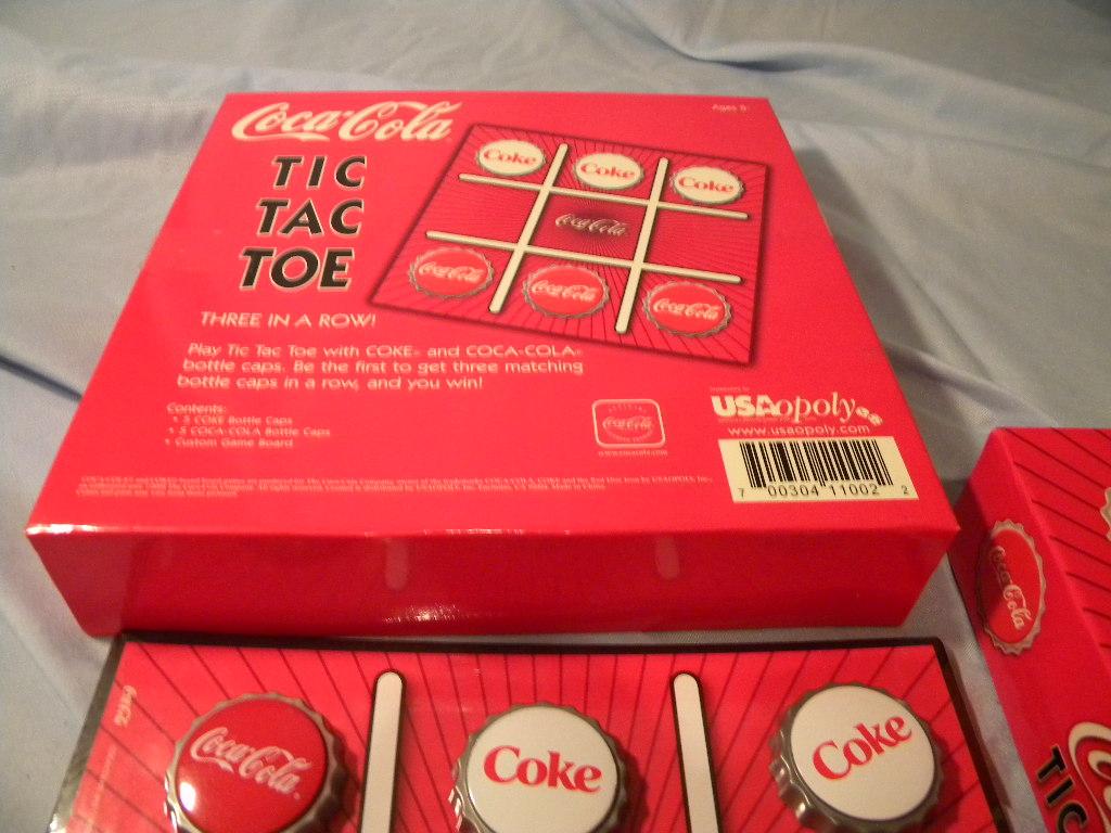 Coca Cola= Miniature Pin Ball Machine; Tic Tic Toe Game; Misc. Plastic Wate