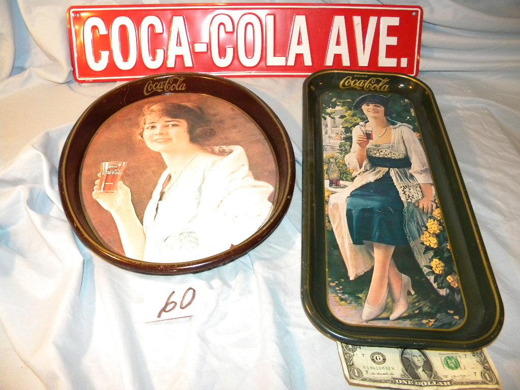 Coca Cola= Road Sign-" Coca Cola Ave." 5 X 24"; Serving Tray 19 X 8"; Oval