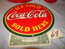 Coca Cola= Thermometer 17 1/2 X 5"; Quartz Clock, 12"d; Porcelain Ad Sign,