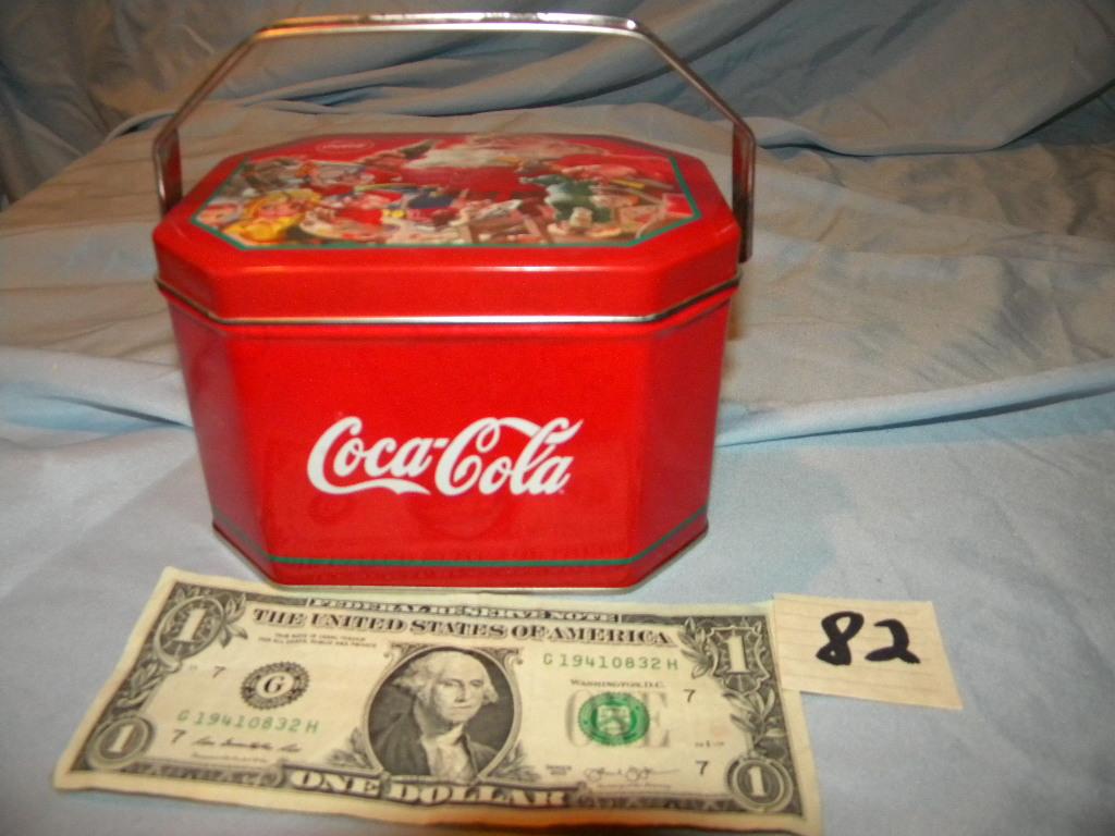 Coca Cola= (7) Tins, Sign 3"x 6".