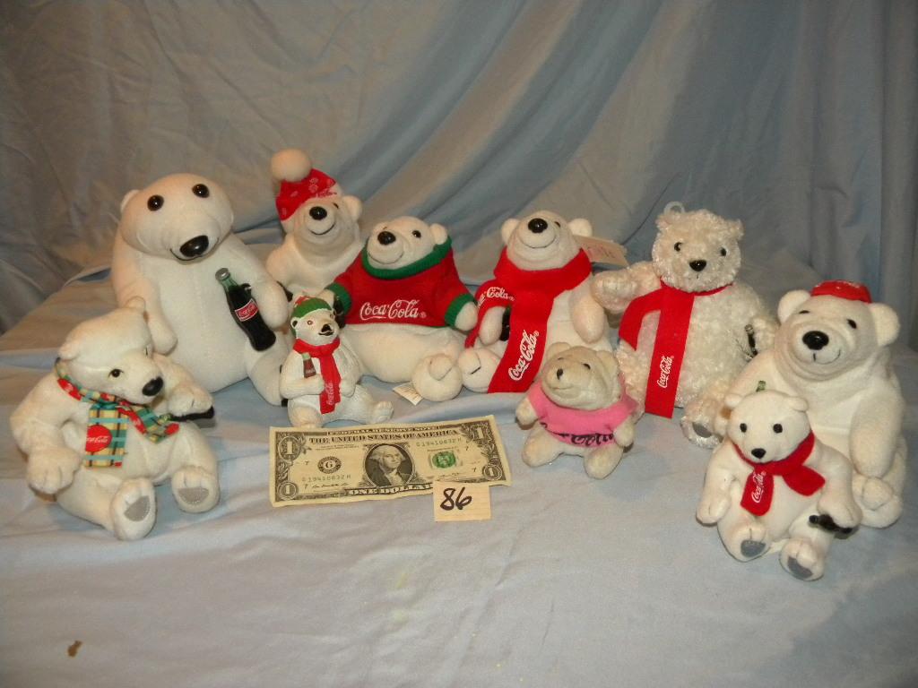 Coca Cola= (9) Variety Of Stuffed Bears.