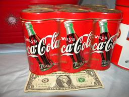 Coca Cola= (5) Tins, Small Plastic Wash Tub 8" X 18".
