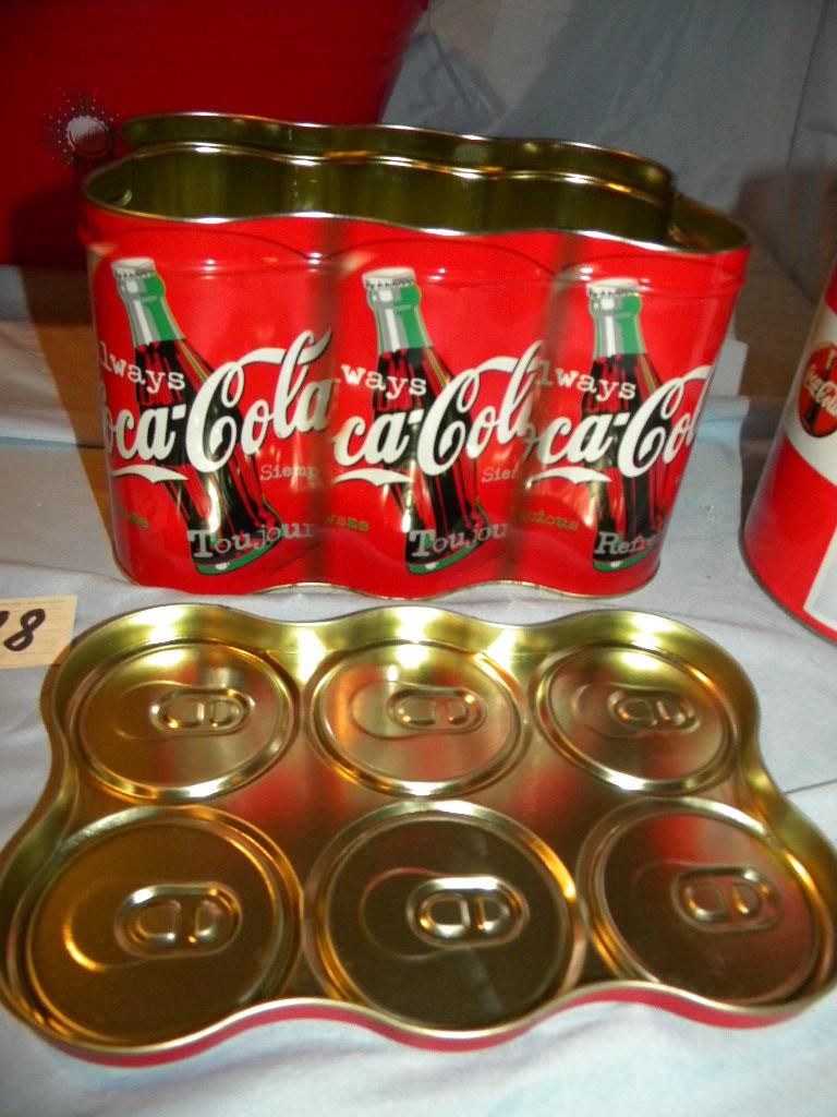 Coca Cola= (5) Tins, Small Plastic Wash Tub 8" X 18".