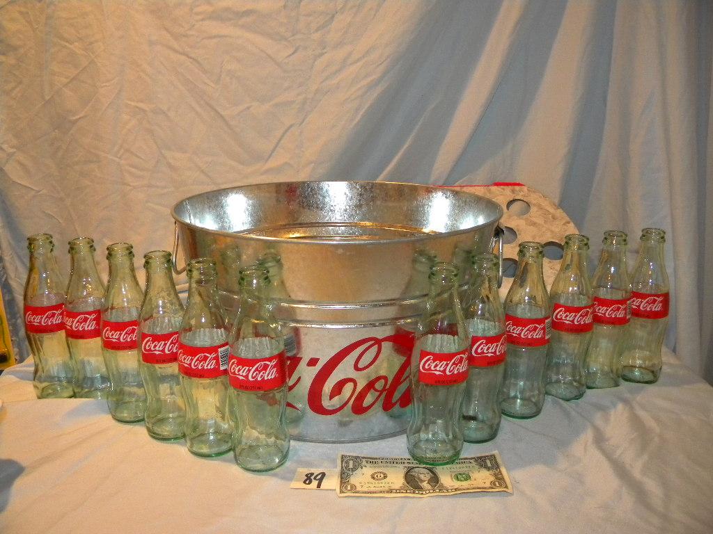 Coca Cola= Wash Tub Galvanized With 12 Bottles, 8"h X 14"d.