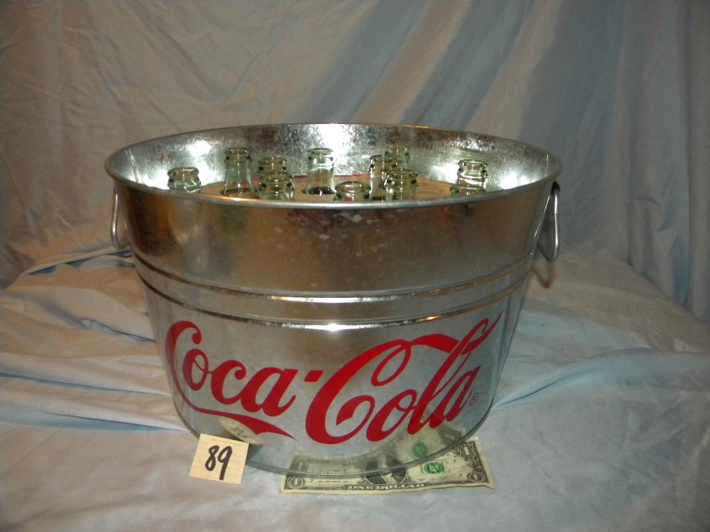 Coca Cola= Wash Tub Galvanized With 12 Bottles, 8"h X 14"d.