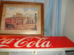 Coca Cola= Print W/frame 18 X 22"; Metal Coca Cola Sign 10 X 48".