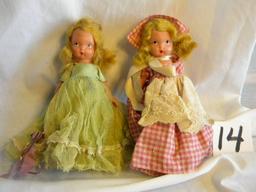 Pair Of Story Book Dolls With Painted Eyes, 5"h.