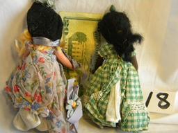 Pair Of Story Book Dolls With Painted Eyes, Black & White. 5"h.