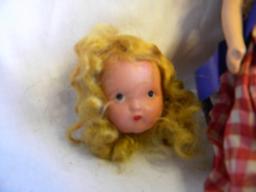 Storybook Like Dolls, 5"h, Two Extra Heads. Porcelain Faced Doll, 11"h,