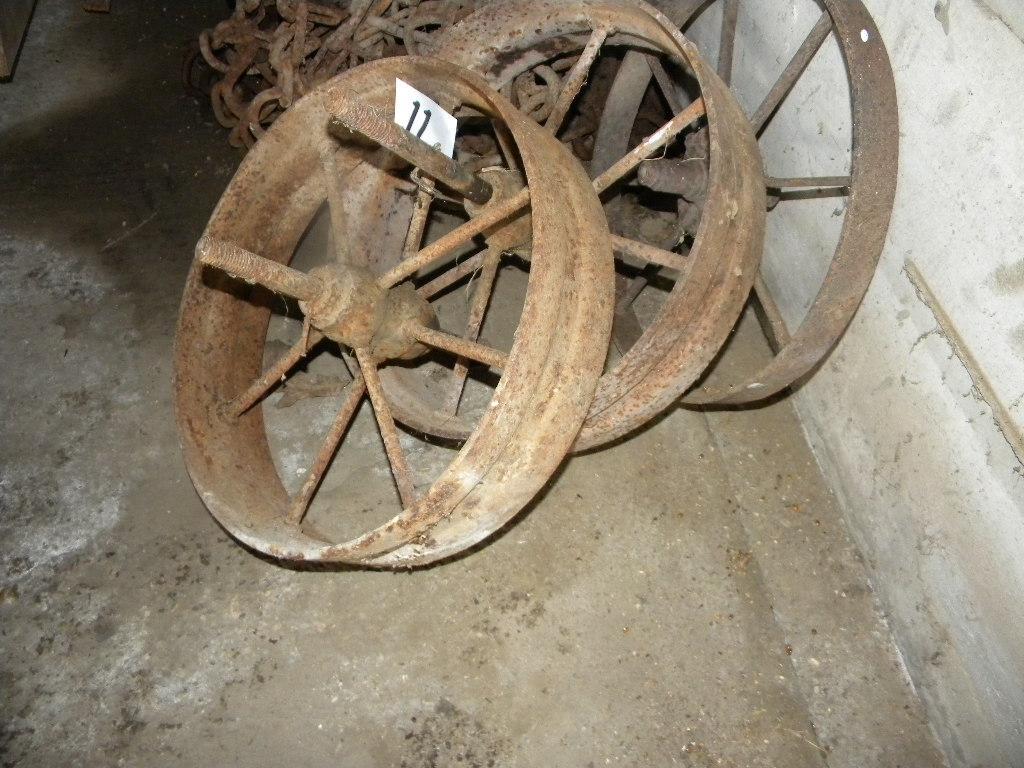 Tractor Chains; Three Old Steel Wheels