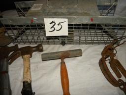 Live Animal Trap; (2) Hog Hair Scrapper; 3 Hammers; Pair Of Water Traps; Et