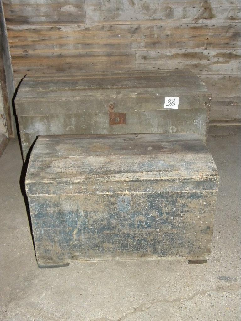 Pair Of Trunks= Small, 17"x29"x17"; Large, 21"xs1"x20", Needs Tlc.