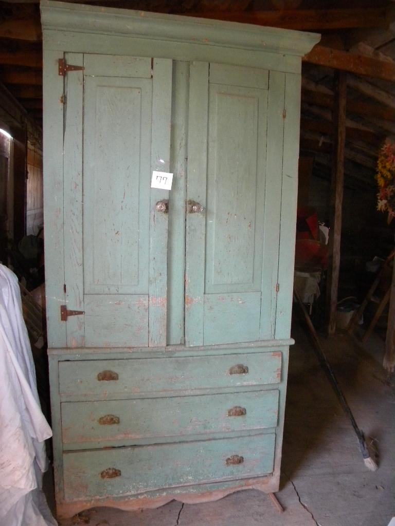 Old Kitchen Cupboard W/orig Hdw.; 2 Door, 3 Drawer, 81"h X 40" W X 15"d.