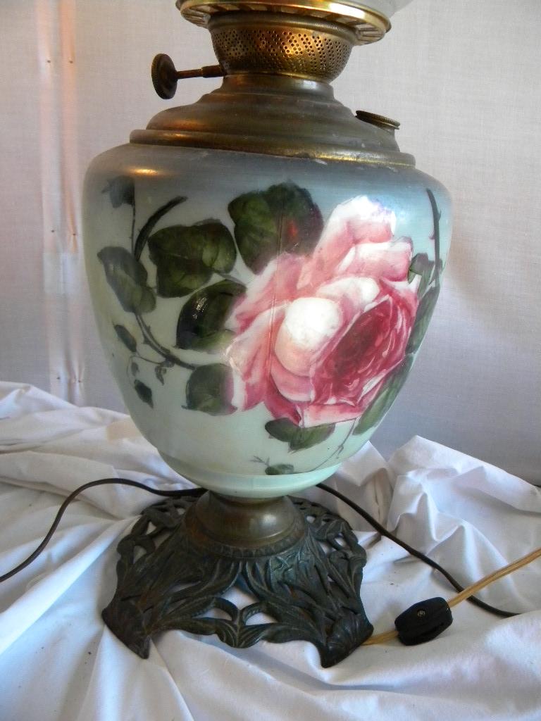 Pair=hand Painted Base Oil Converted Elect., Metal Base, 23"h; Pitcher Lamp