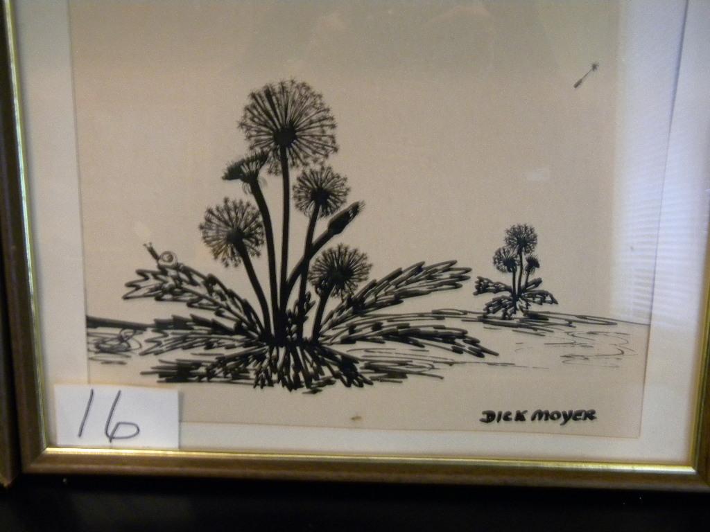 Pair Of Ink Drawings, Dick Moyer, Framed, 10 1/2" X 13 1/4'.