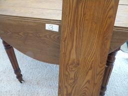 Antique Round Oak Drop Leaf Table, W/leaf.