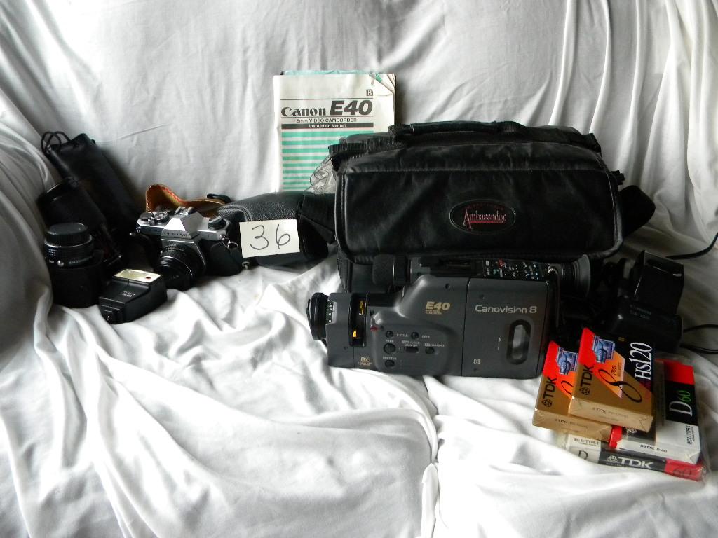Canon E-40 8mm Video Corder, Pentax 1000 35mm Camera; Telunconverter Sun Ac
