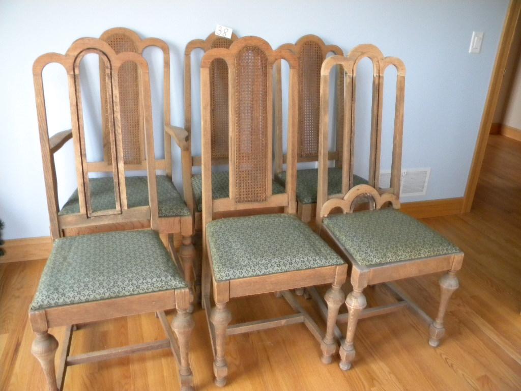 Six Oak Dining Chairs, (one King Chair).