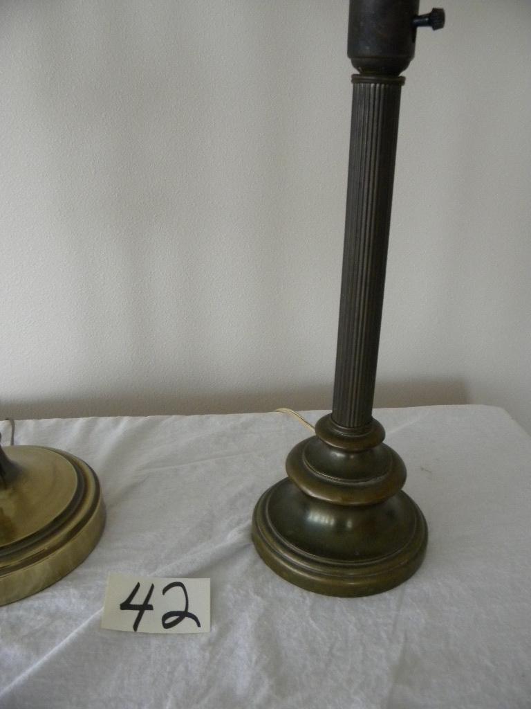 Pair = Metal Based Table Lamp; Brass Based Living Room Lamp W/shade