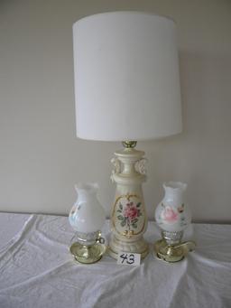 Pair Of Small Dresser Lamps Hand Painted Globes; Ceramic Based Living Room