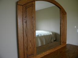 Oak Dresser W/framed Mirror, 7 Drawers; 31"h X 66 1/4"w X18 1/4"d.