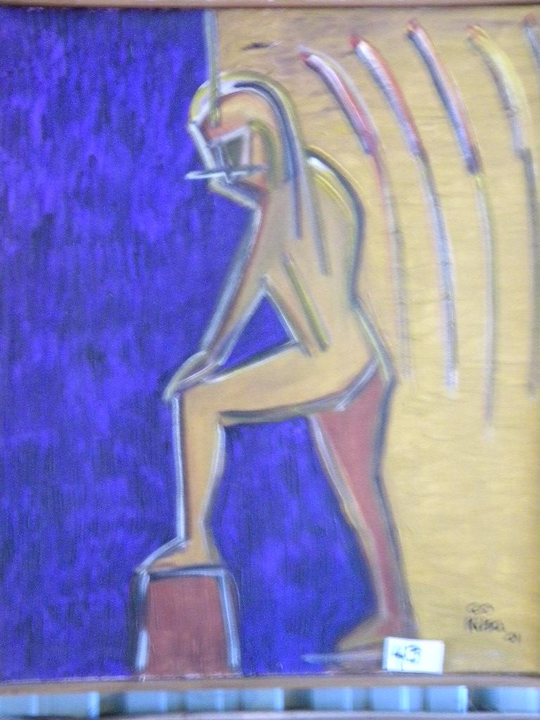 "Indian Pensando", 30 X 26, 2001, w wood Frame  Acrylic on canvas