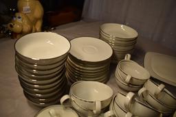 Sheer White, Silver Rim, 10 Pcs, Plates, Suacers, Bowls, Cups, Etc.