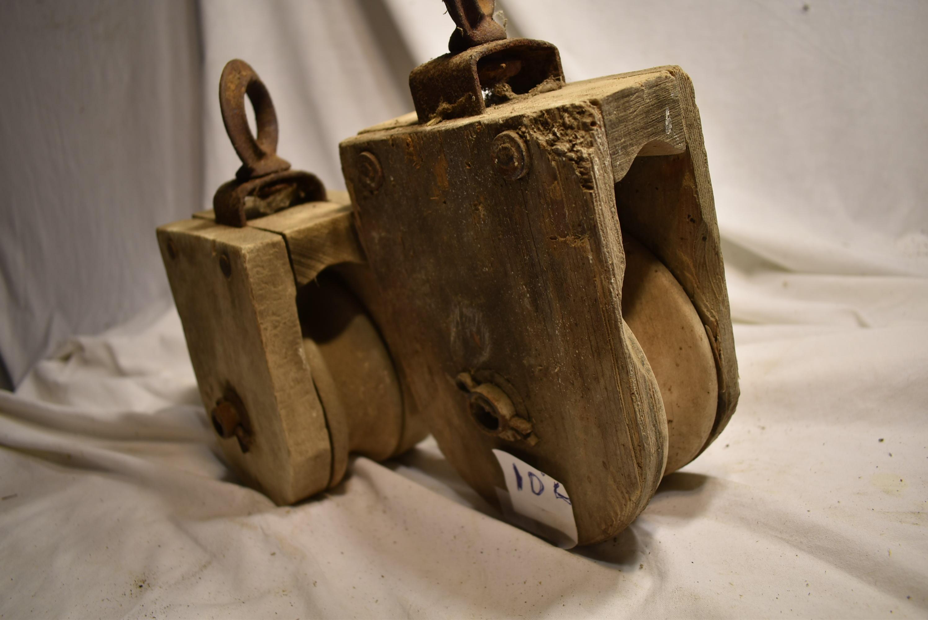 Pair Of Rope Wood Pullies, 6"d & 5"d.