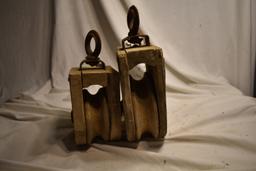 Pair Of Rope Wood Pullies, 6"d & 5"d.