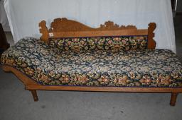 Fainting Couch, Oak Trim, Fabric Cover. 30"h X 67"l X 23"w.