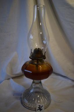 Pair (2) Oil Lamps, W/chimney, Both 18"h.