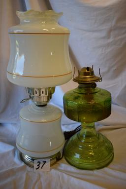 Oil Lamp , 12"h" Electric Desk Glass Design Lamp, 11 "h