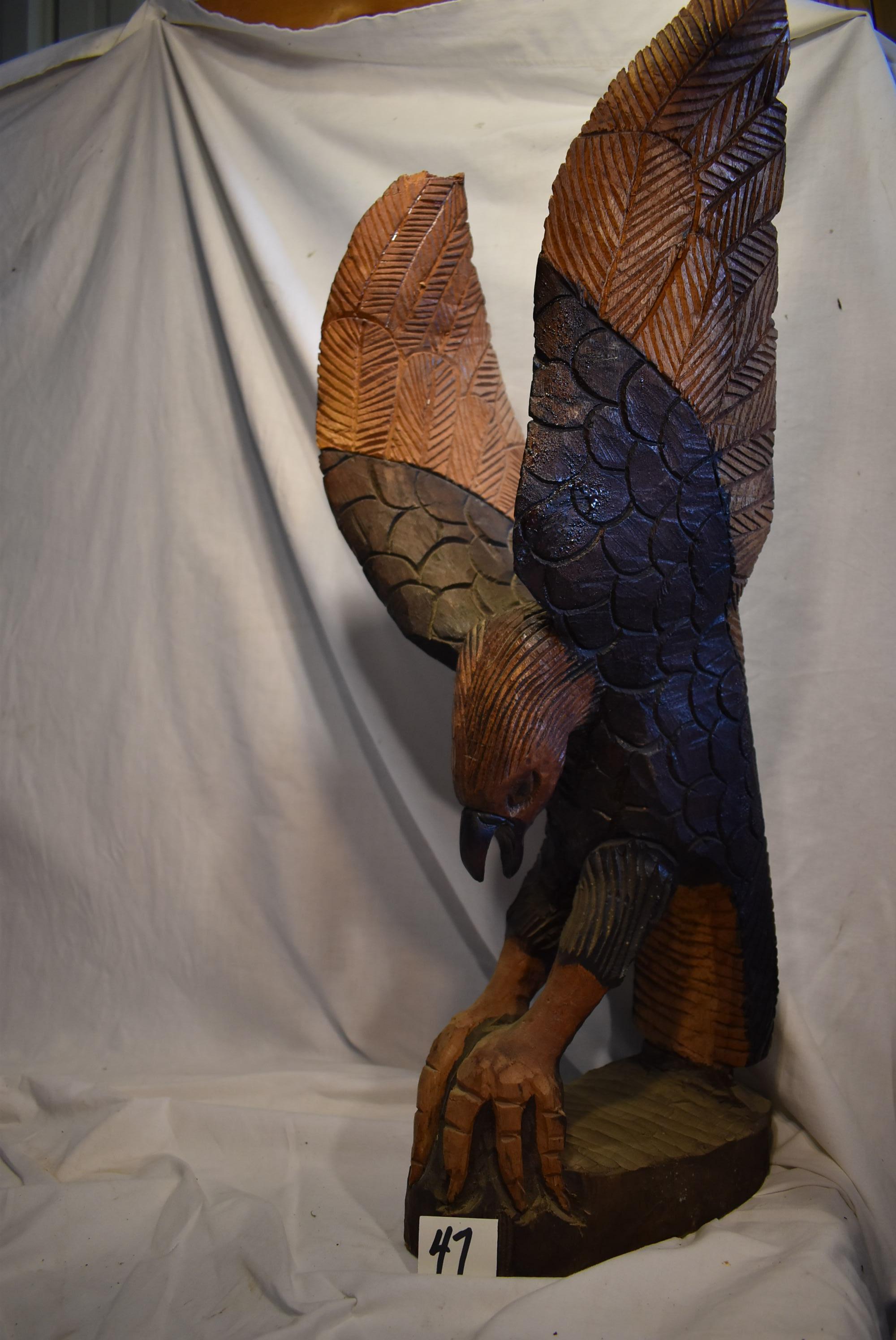 Hand Carved Eagle, Wood, 27"h.