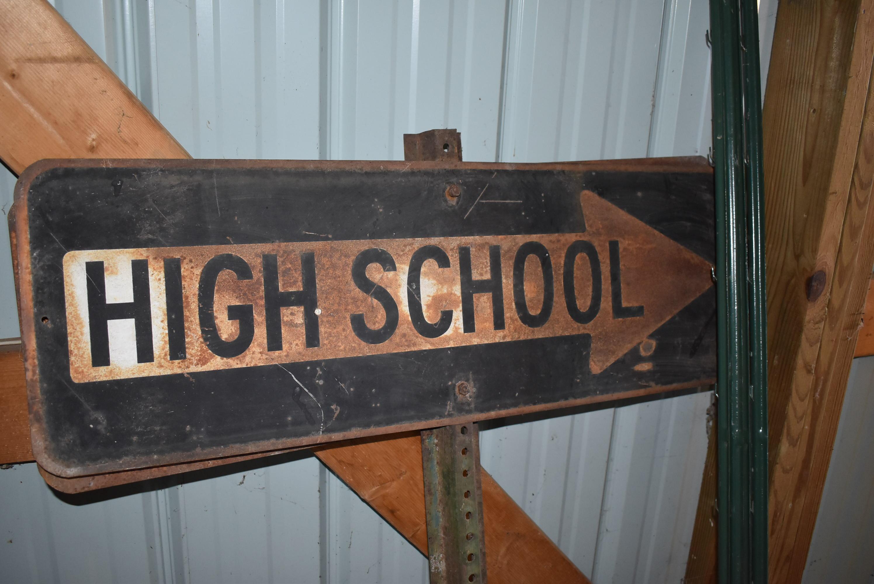 Old High School Directional Sign (double) 12"h X24"w; 4 Steel Garden Post