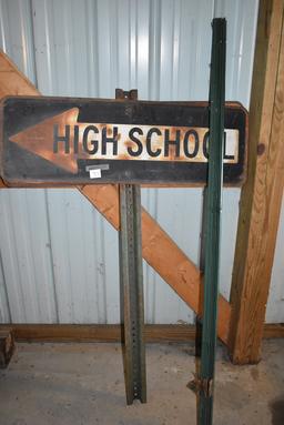 Old High School Directional Sign (double) 12"h X24"w; 4 Steel Garden Post