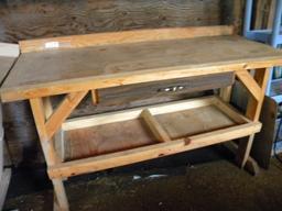 Wood Tool Bench W/ Drawer. 3ft H X 5 Ftw X 24"d
