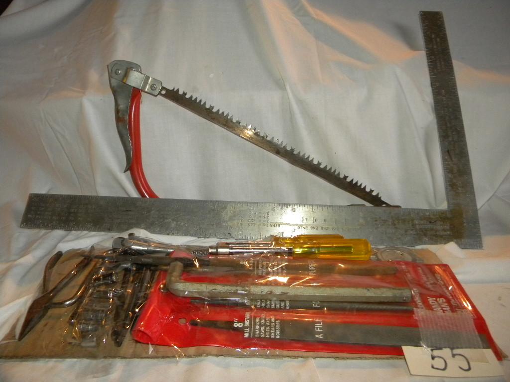 Carpenter Square; Limb Saw; 1/4" Socket Set; And Other Wrenches.