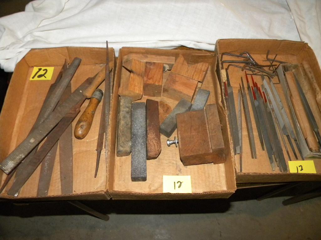 Two Boxes Of Files, Triangle, Flat Chain Raker, Dressing Bricks; 1 Box Of W