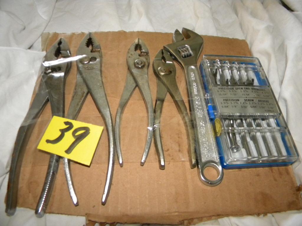 Precision Screw Driver Set; Crescent Wrench; (4) Pair Of Pliers.