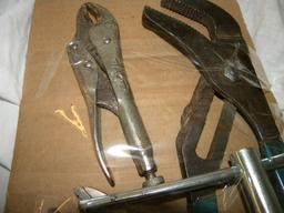 14" Adjustable Lock Pliers; Pair Of Vice Grips; Spark Plug Wrench.
