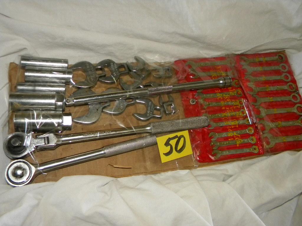 Craftsman= 1/2" Drive Wrench Heads (10), Extensions, 3 Deep Well Sockets,