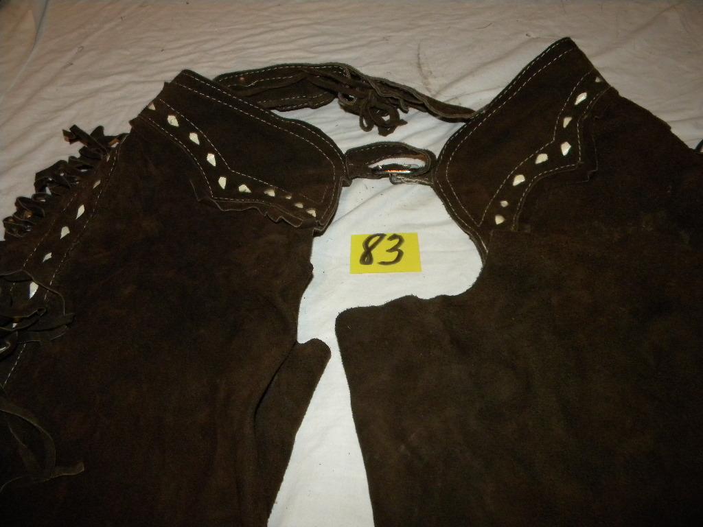 Brown Leather Chaps, Adjustable, Fringed.