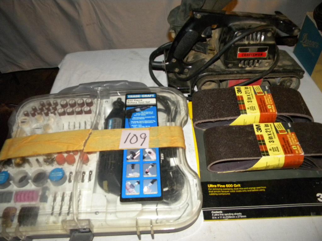 shop Equpt.=220 Piece Trade Craft Rotary Tool; Craftsman Belt Sander W/3"sand Paper.