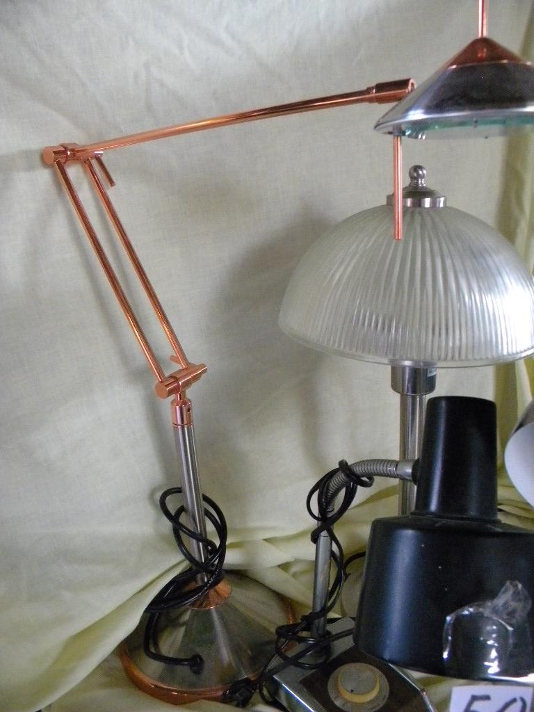 5 lamps:Heavy Based Extension Desk Lamp; Stainless Based Desk Lamp; Glass Based Des