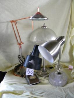5 lamps:Heavy Based Extension Desk Lamp; Stainless Based Desk Lamp; Glass Based Des