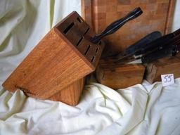 Wood Pieces= (3) Knife Holders W/knives' Cutting Board.