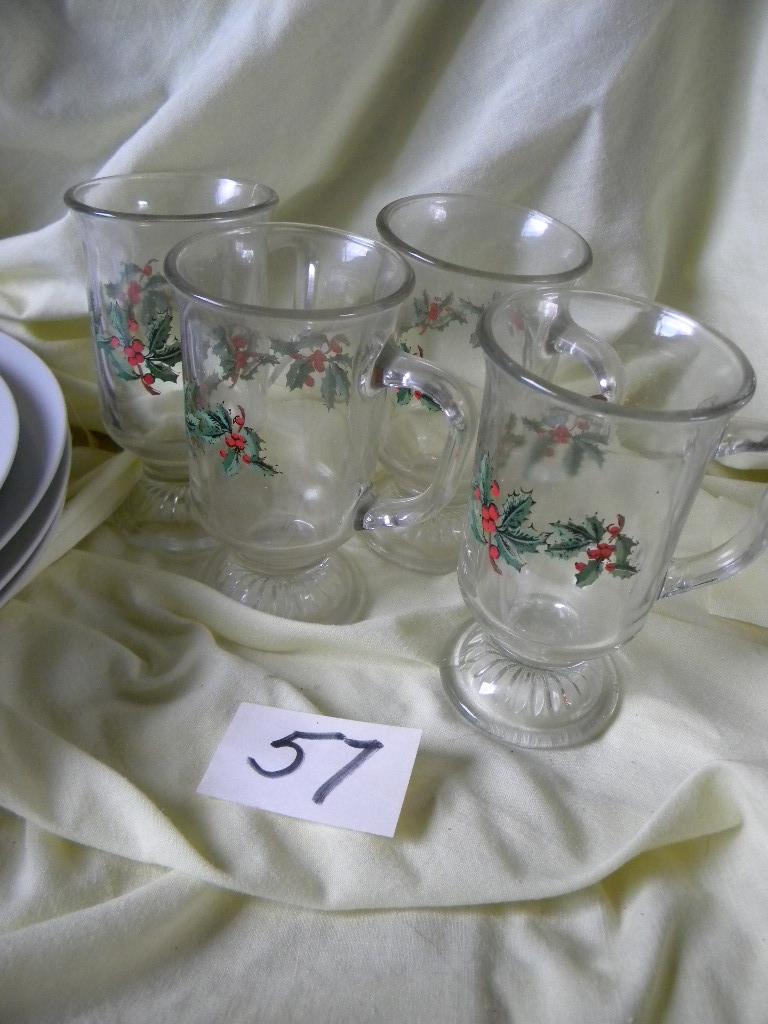 Pair Of Measure Cups; 4 Encore 12" Dinner Plates; 4 Christmas Water Glasses